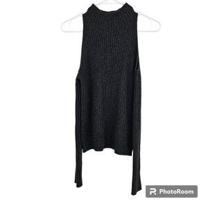 360 Cashmere Sweater Gray Cold Shoulder Mock Neck Ribbed Knit Cashmere Size XS